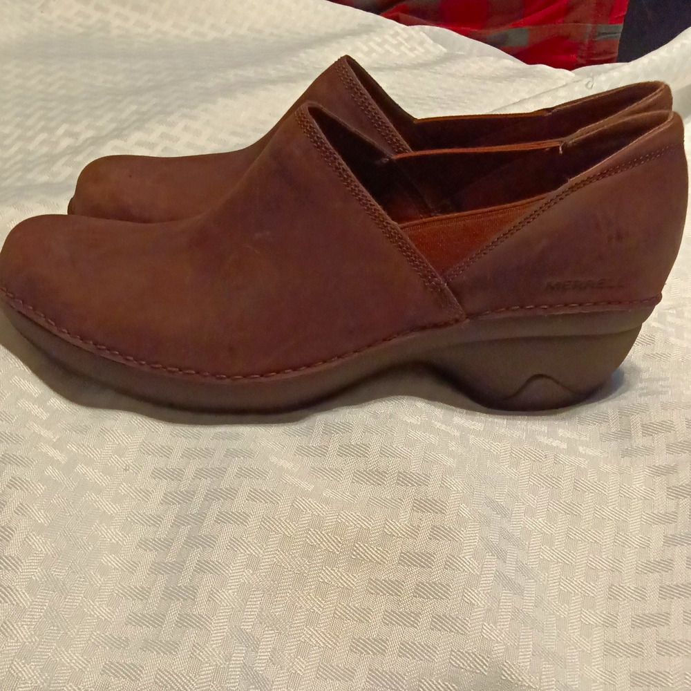 Merrell Womens Brown Leather Slip-On Performance Footwear Wedge Shoes US 11